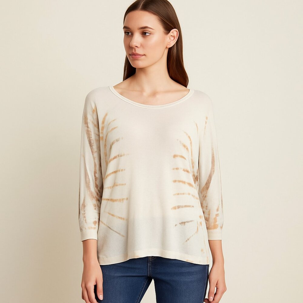525 America Tan Beige Tie Dye Dolman Knit Top Size M Boho Oversized Lightweight